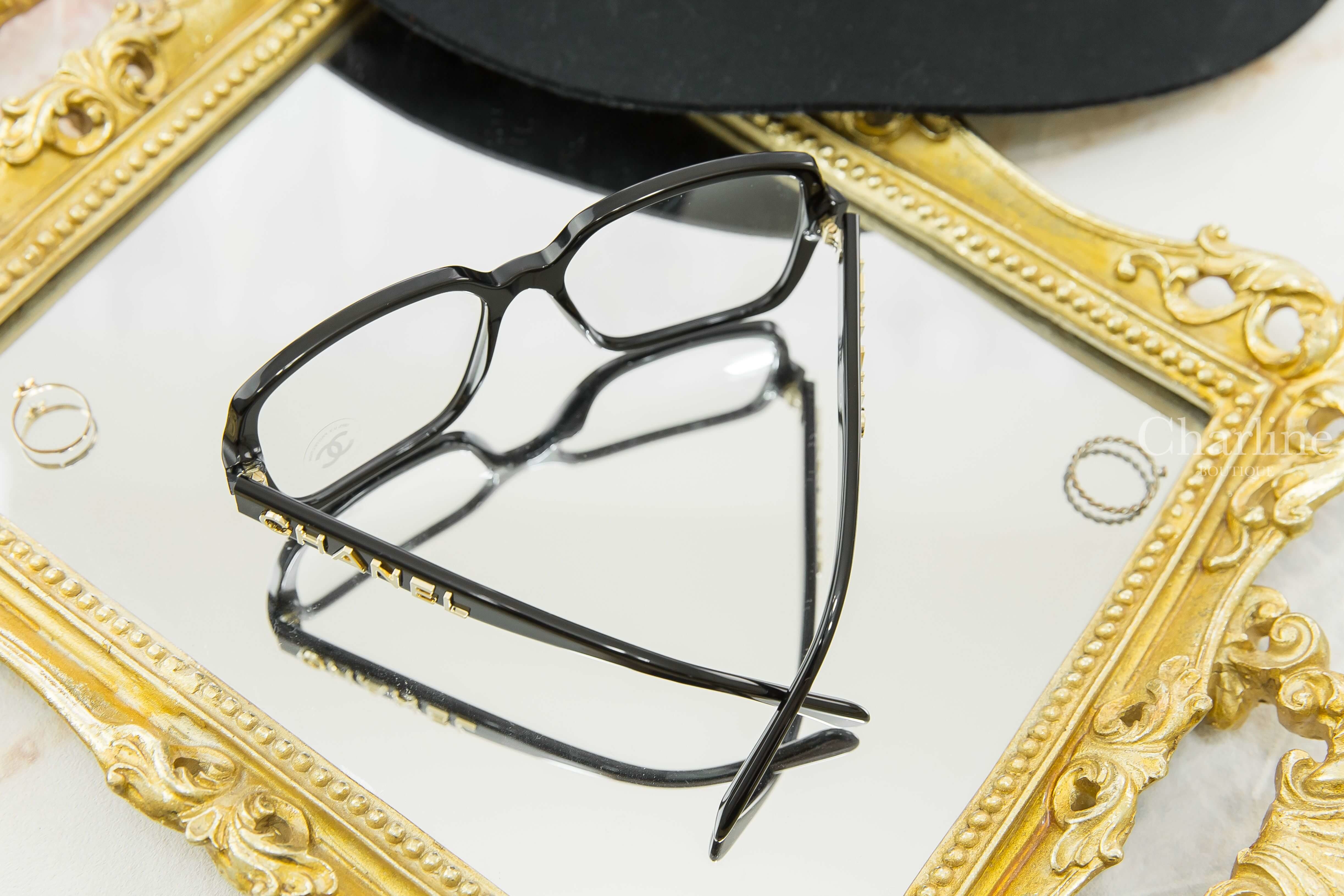Chanel Square Sunglasses 黑色方框側邊金色 Logo 平光眼鏡-Charline Boutique 精品代購