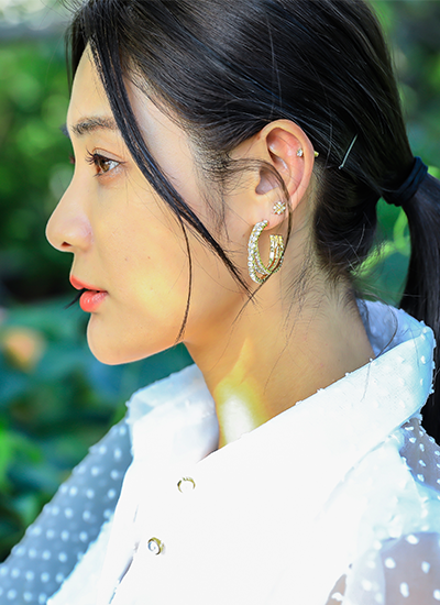 [現貨] 3圈排鑽耳環(金色)