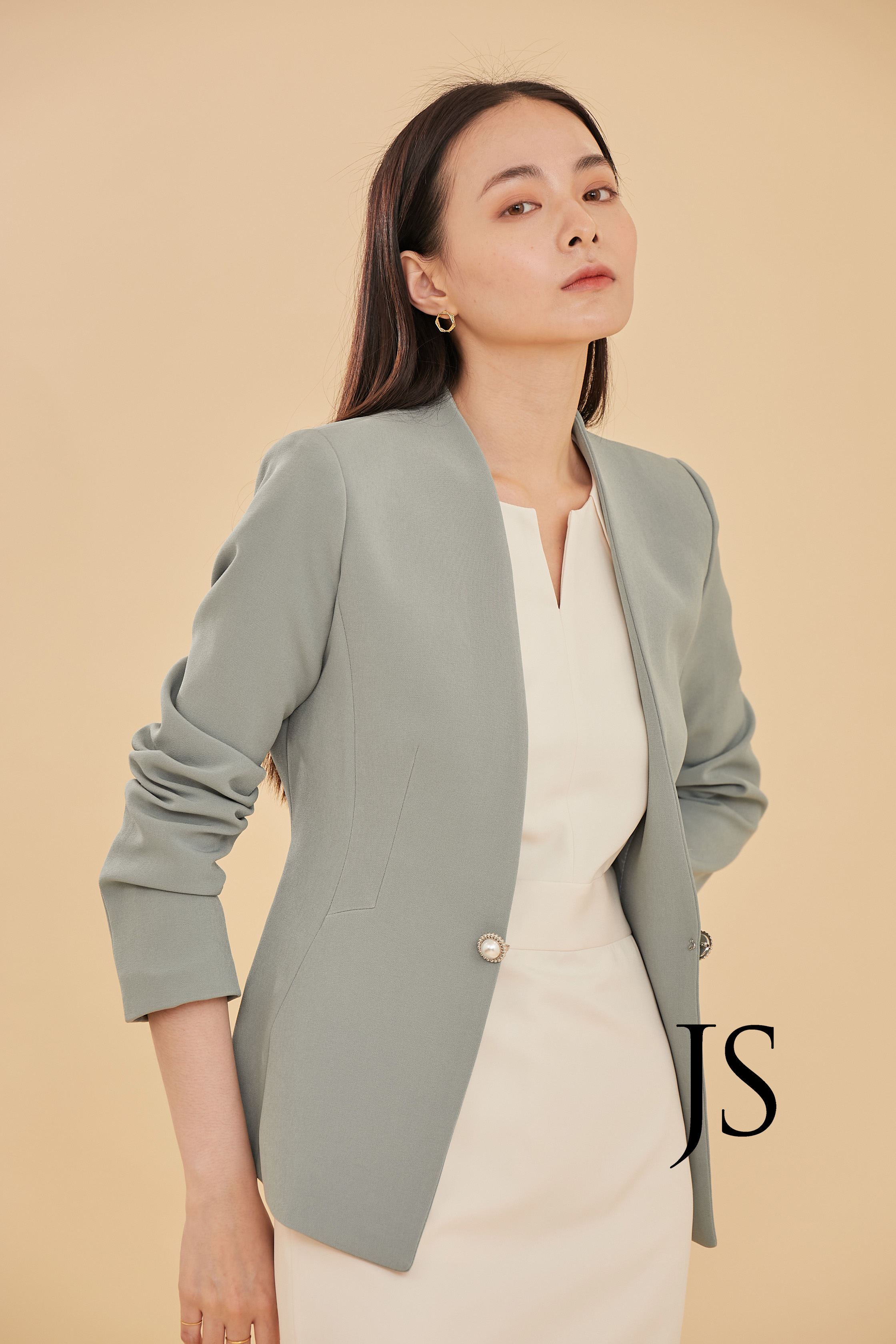 珍珠釦環合身西外(薄荷綠)