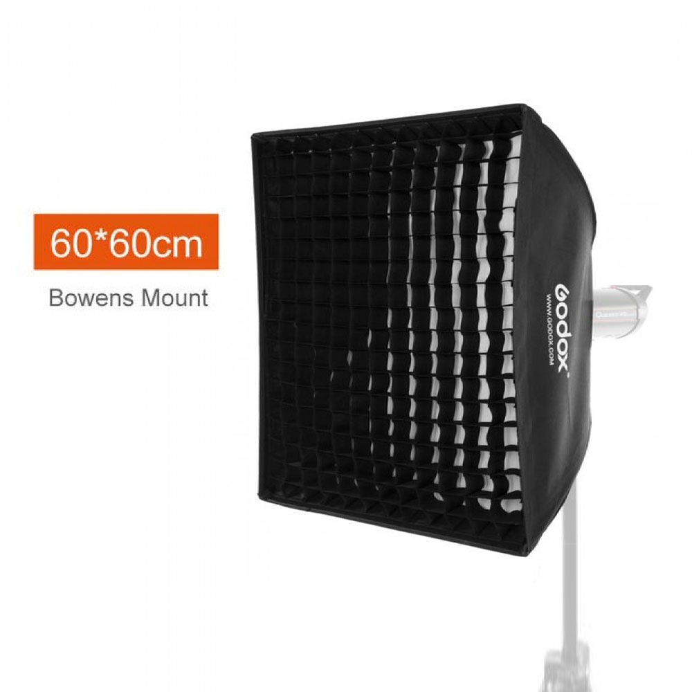 Godox Softbox 60 x 60 cm Mit S-Typ Speedlite Halterung, Wabengitter, Bowens Halterung und Tragetasche - Faltbar 60cm für Kamerablitz Outdoor