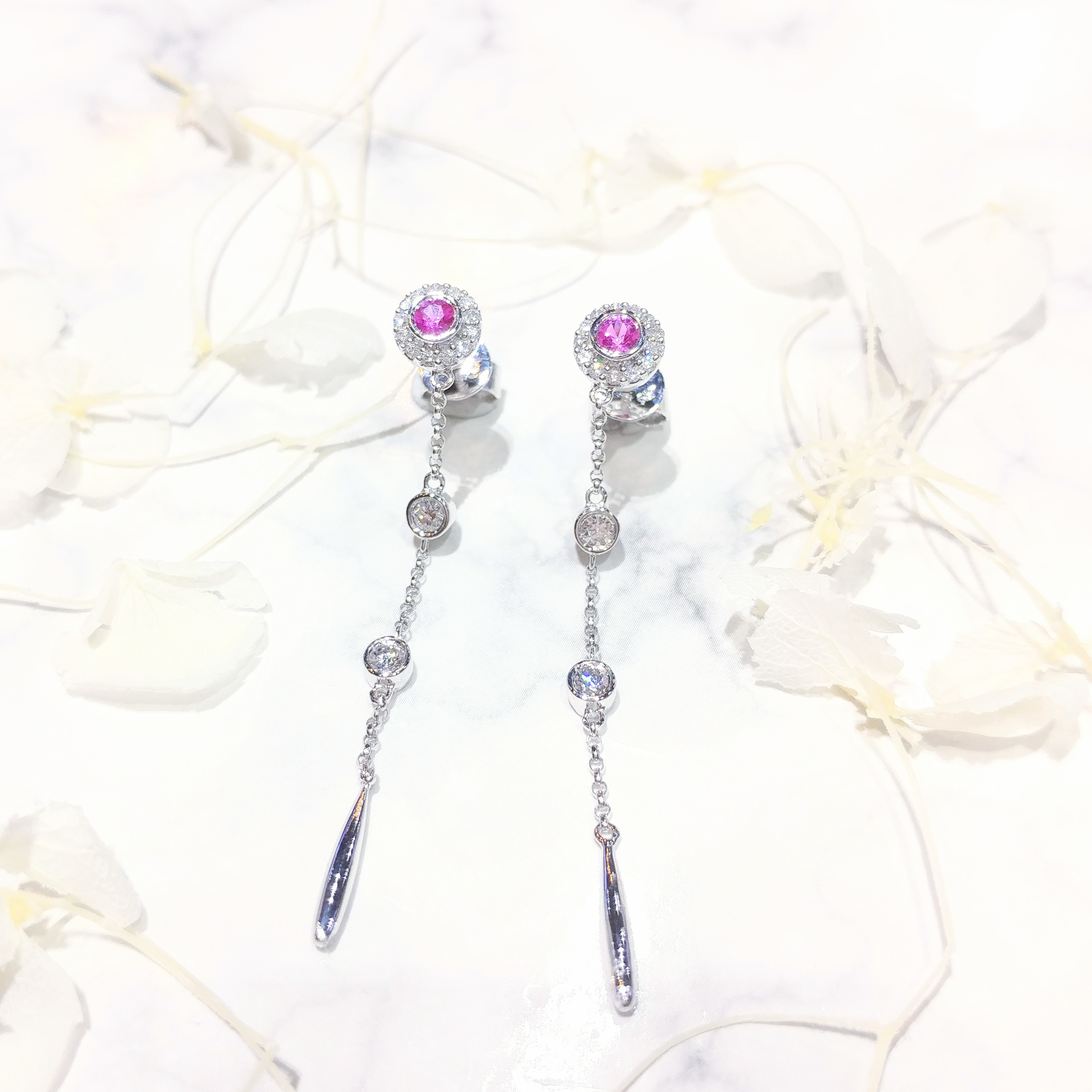 18K White Gold 0.25ct Sapphire and Diamond Drop Earrings