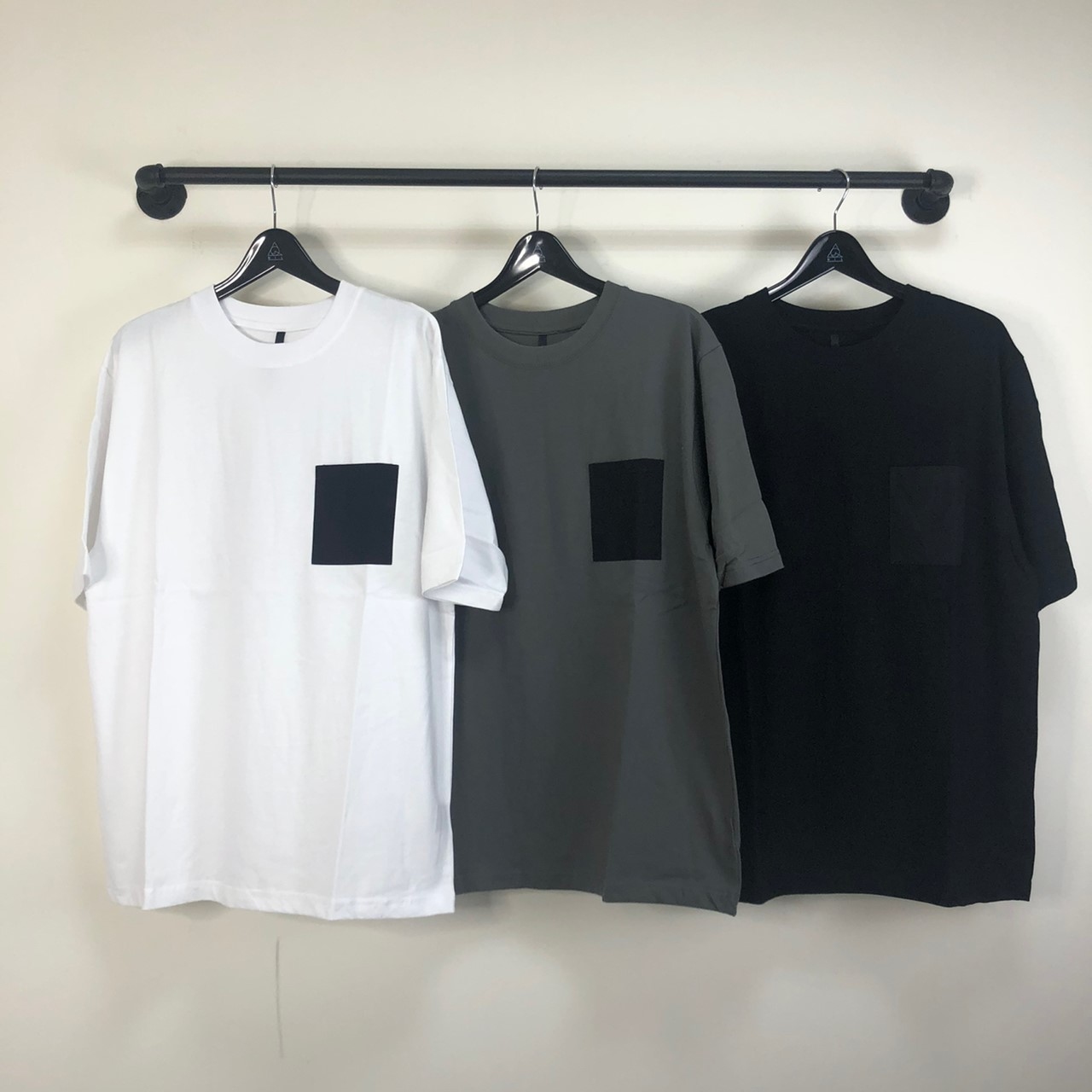 韓國 口袋拼接 寬鬆 短袖