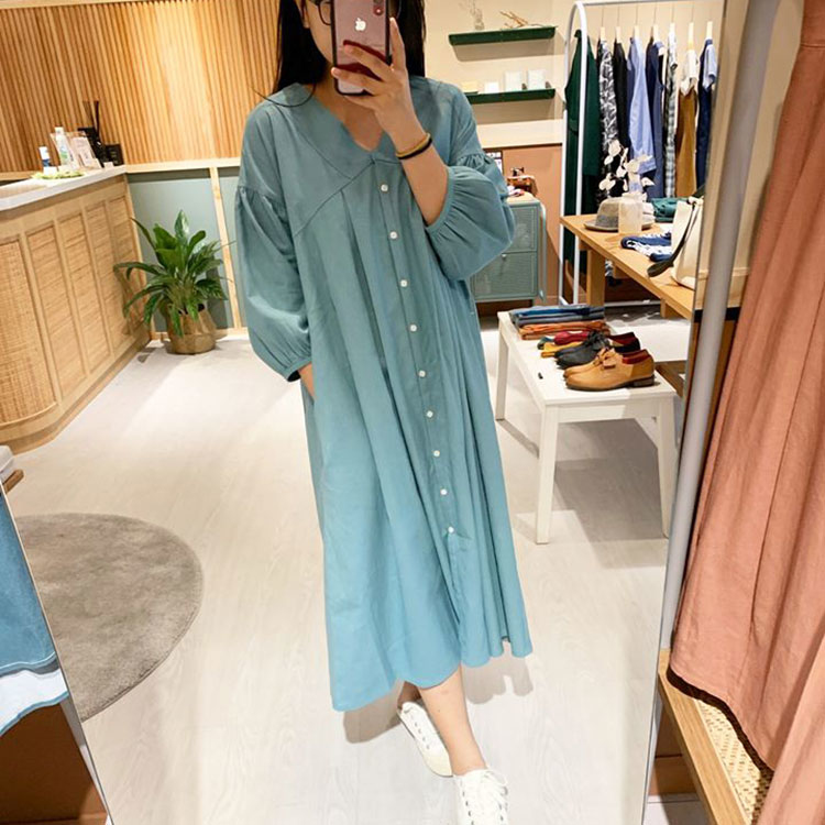 藍夏之約V領開襟洋裝