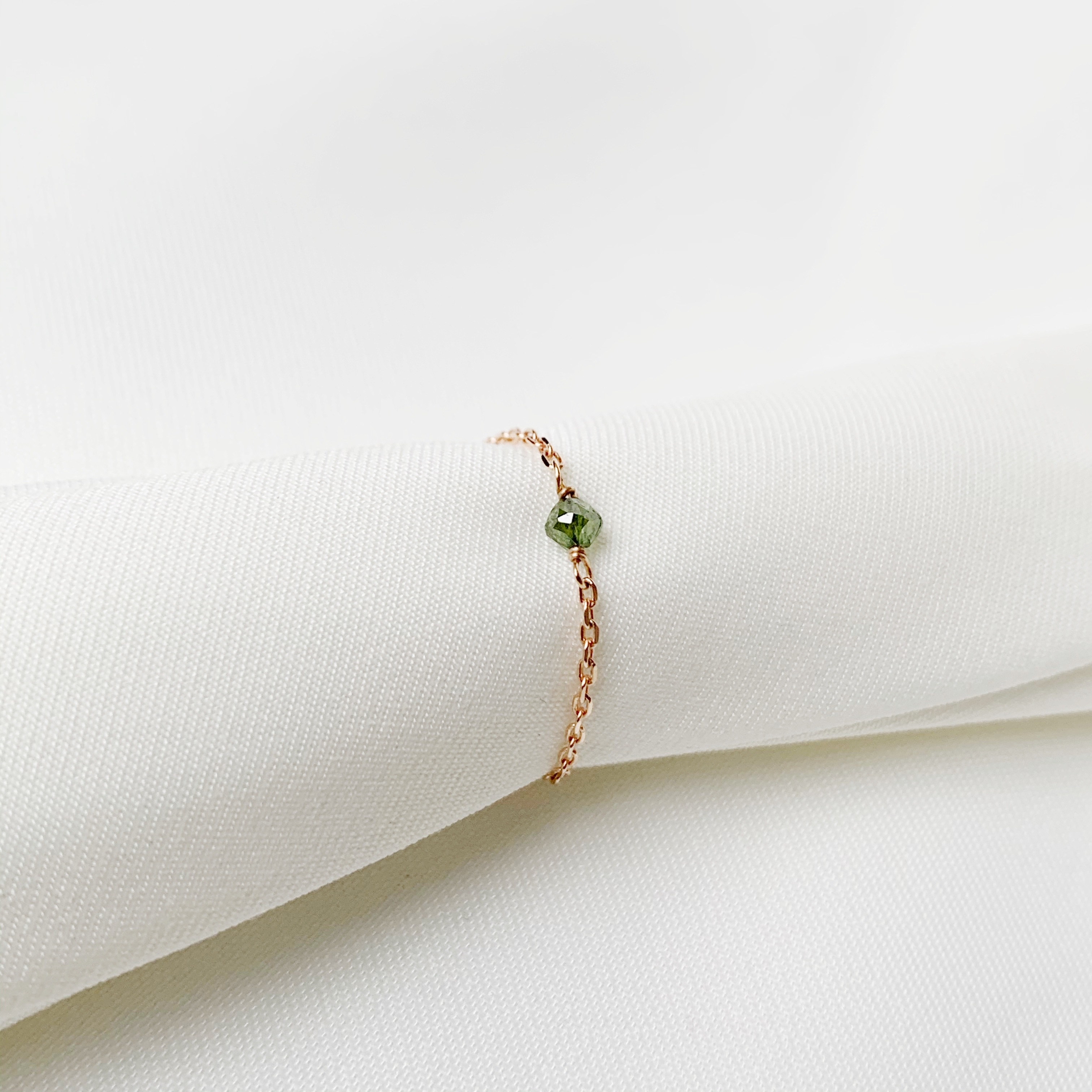 14K玫瑰金 綠鑽原礦簡約鍊戒