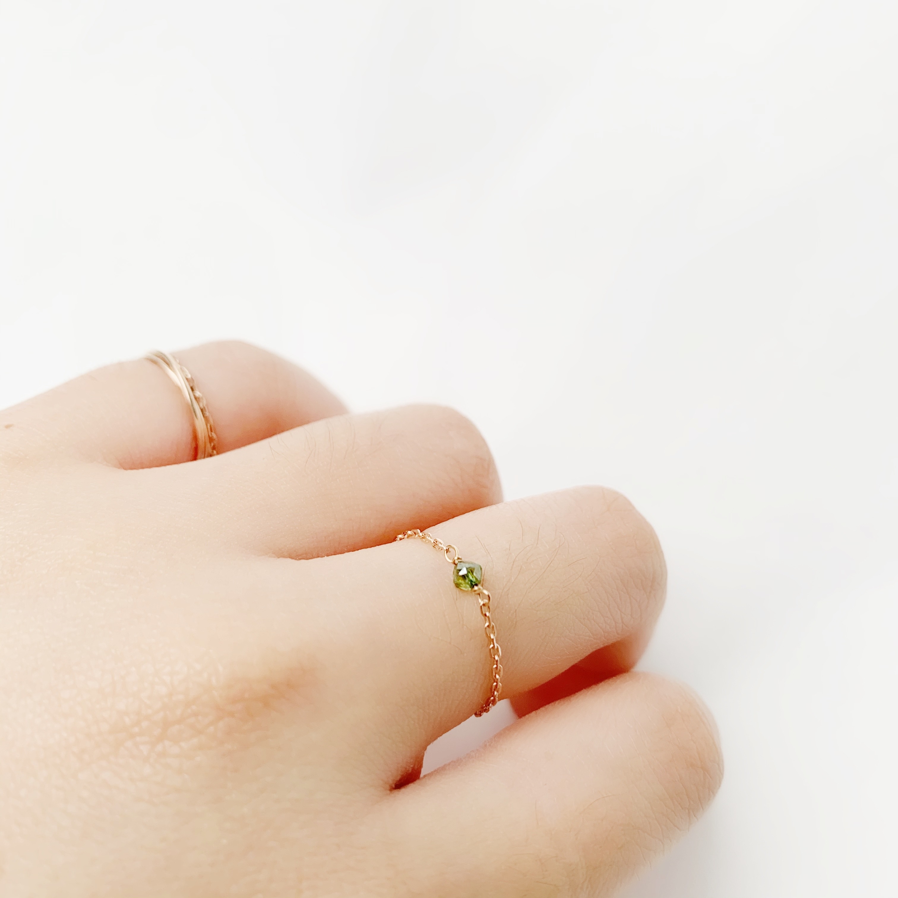 14K玫瑰金 綠鑽原礦簡約鍊戒