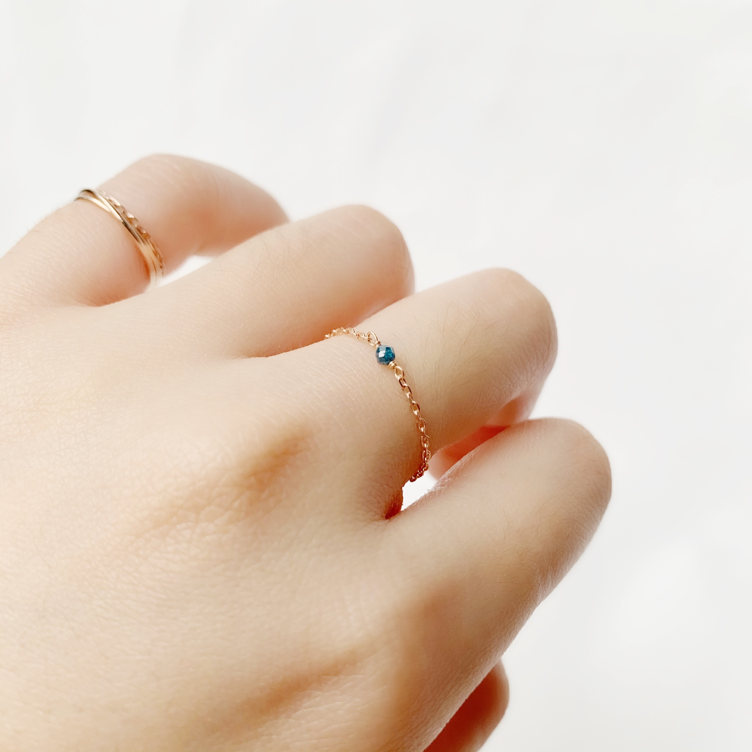 14K玫瑰金 藍鑽原礦簡約鍊戒