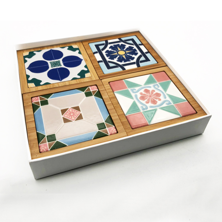 【台灣花磚竹杯墊】珍藏4款 燙金禮盒