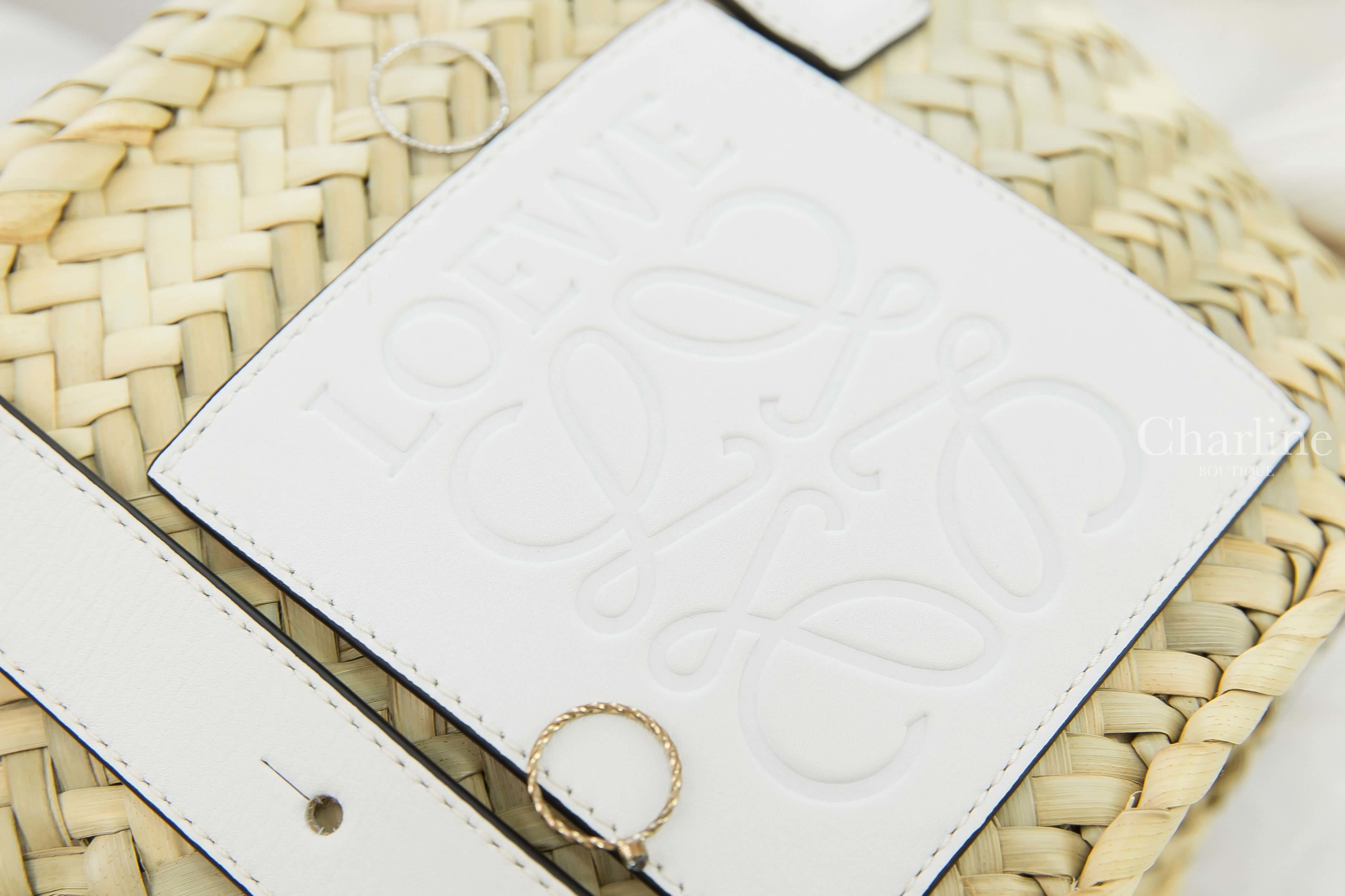 Loewe Small Basket Bag In Palm Leaf And Calfskin 白色小型手提草編包