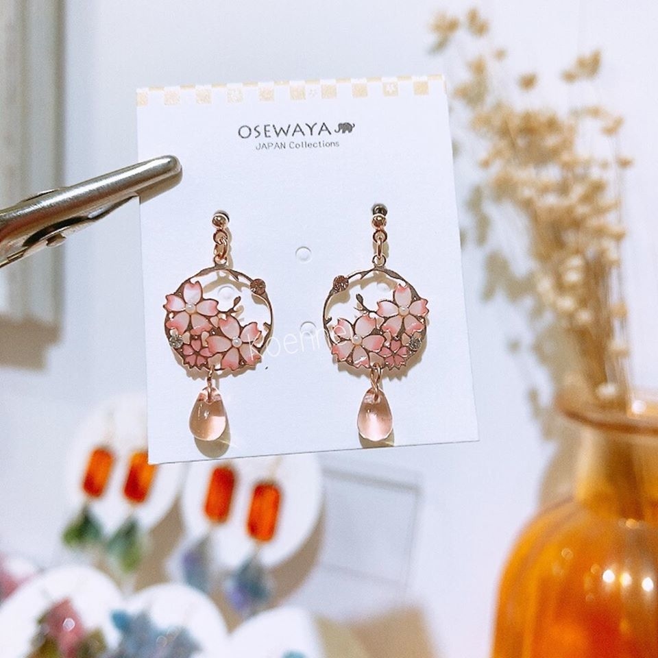 [日本制]縷空櫻花圈形耳環