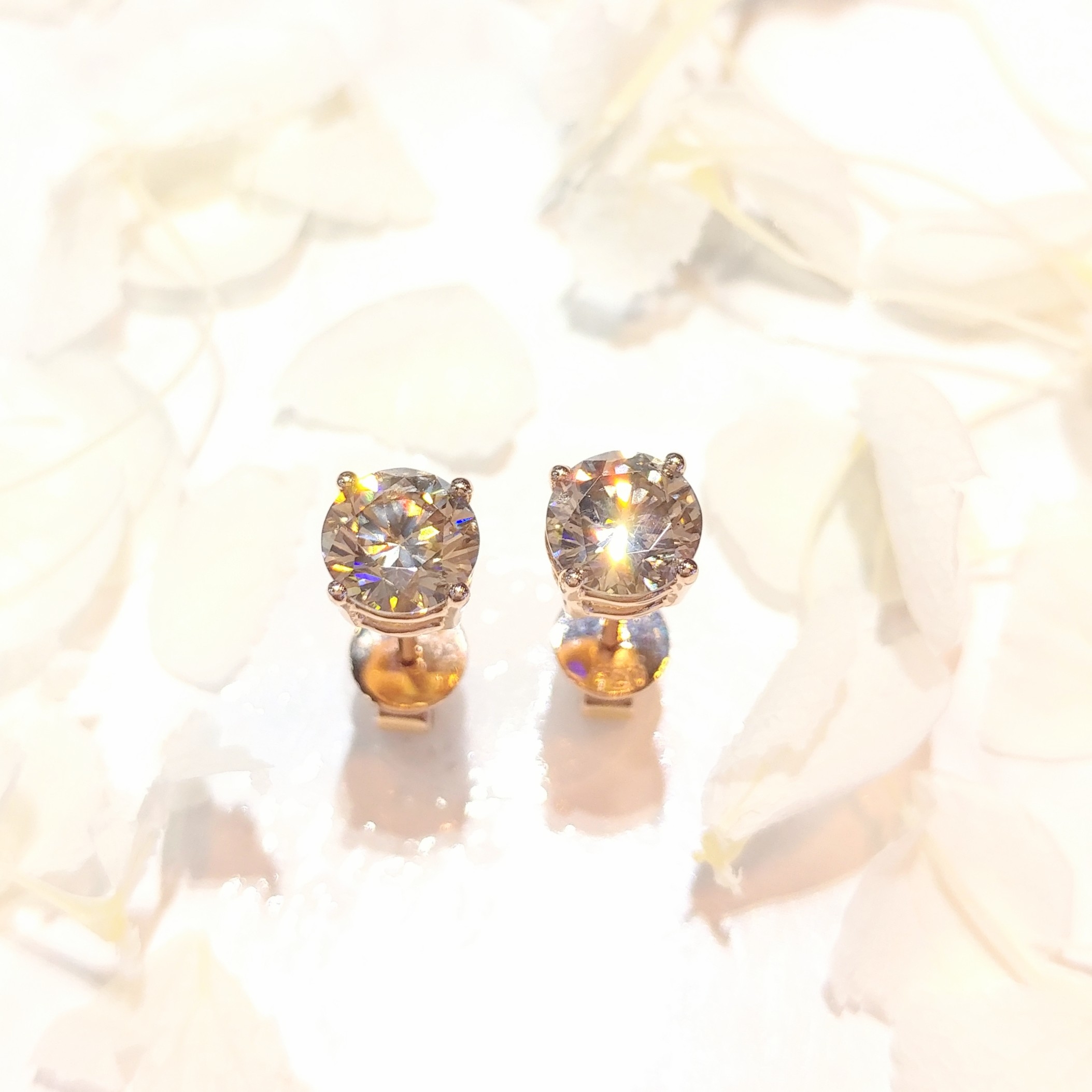 全新18K玫瑰金【主石1卡54份咖啡色彩鑽】耳環