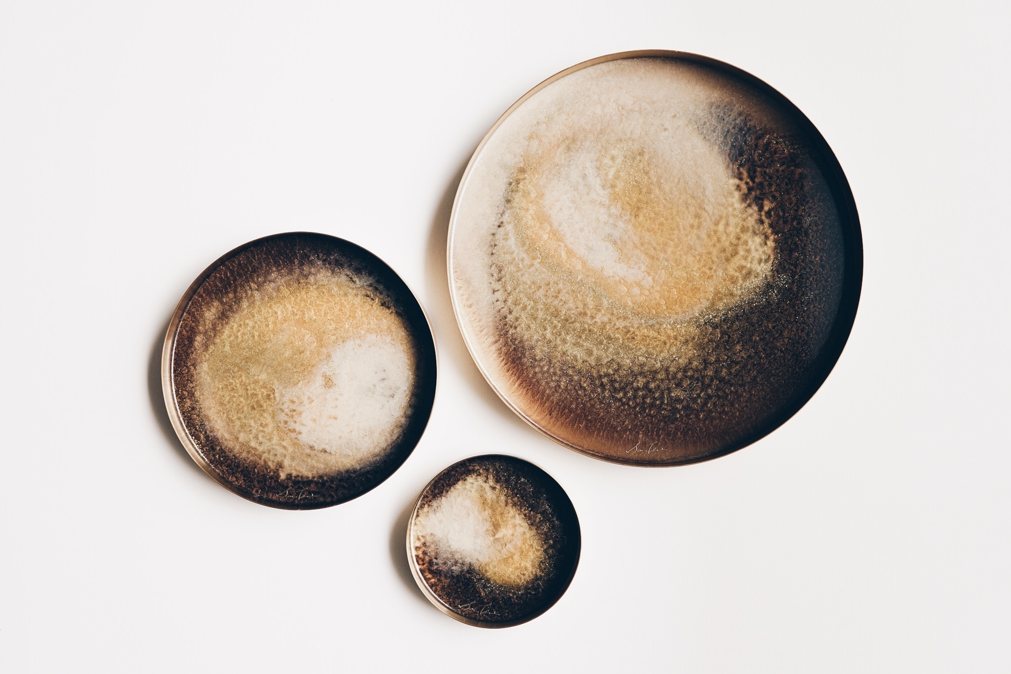 淬鍊 金圓黃銅托盤三件組