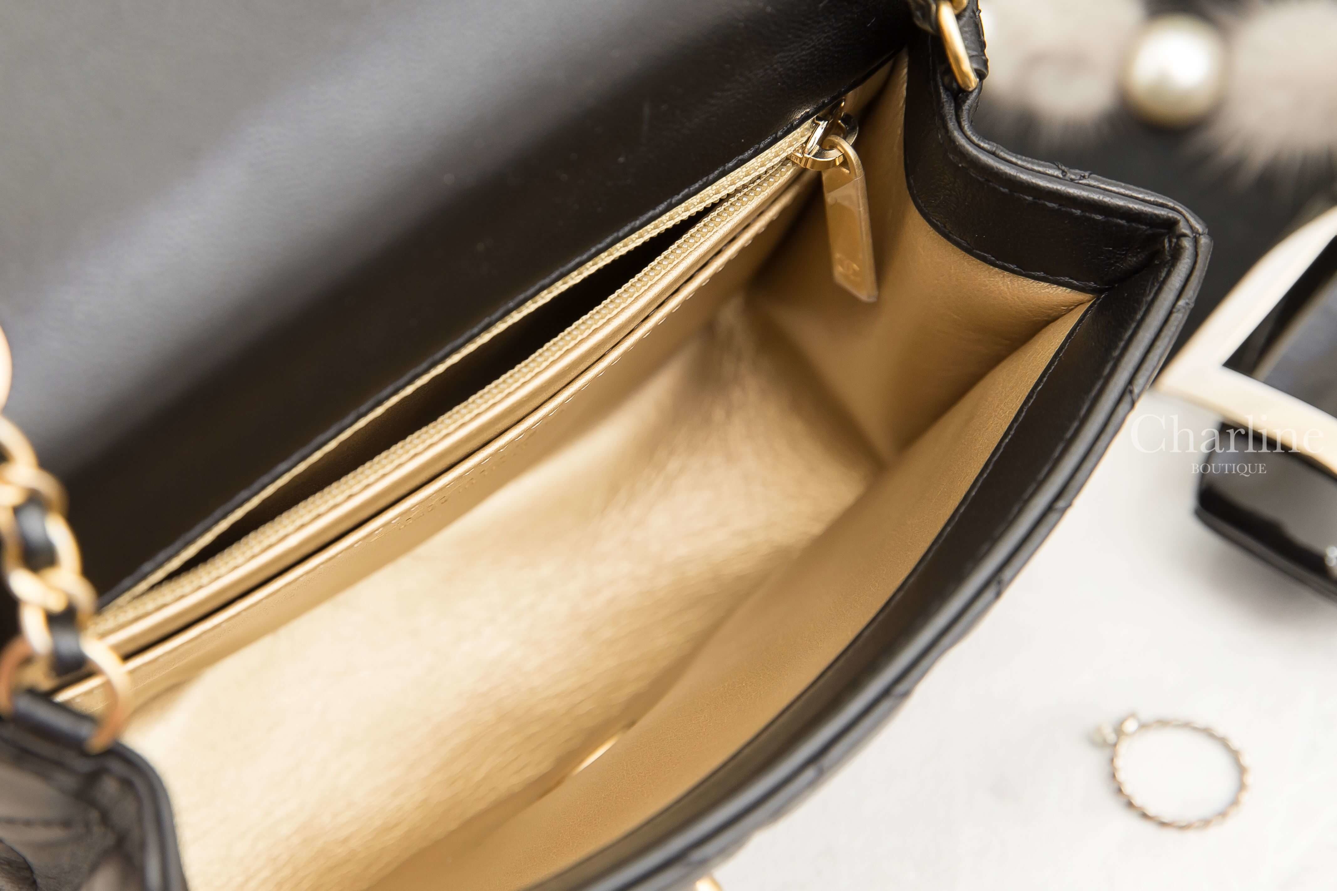 Chanel Flap Bag 黑色金CC金色小珠鍊帶小羊皮菱格紋肩背包-Charline Boutique 精品代購