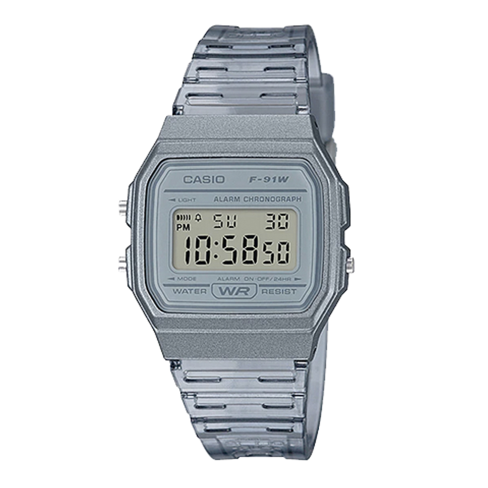 Casio F-91WS-8 中裝 果凍 透明 方形復古跳字錶 透明灰