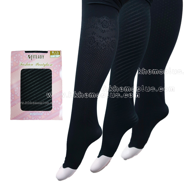 3對裝 FITLADY: 織花黑色襪褲