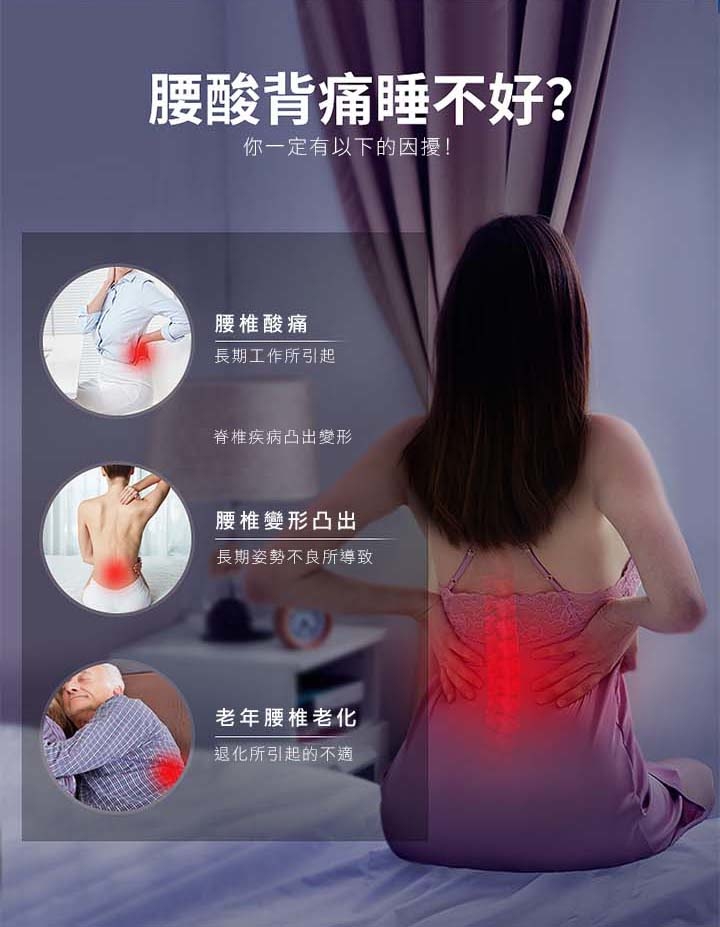 腰酸背痛睡不好?你一定有以下的困擾!腰椎酸痛長期工作所引起脊椎疾病凸出變形腰椎變形凸出長期姿勢不良所導致老年腰椎老化退化所引起的不適