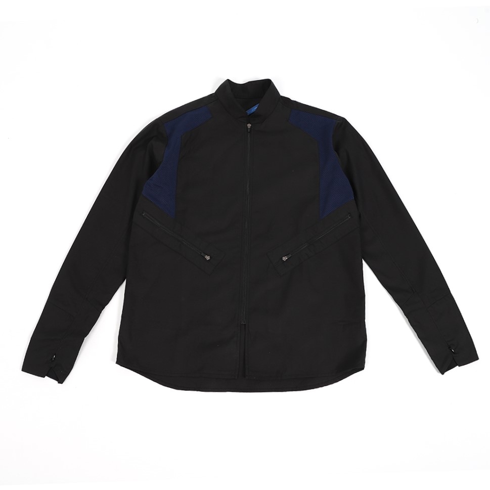 立領透氣拉鍊襯衫 - 黑