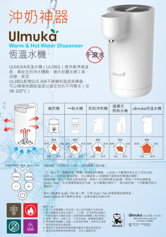 Ulmuka 沖奶神器恆溫水機 UL3801 說明