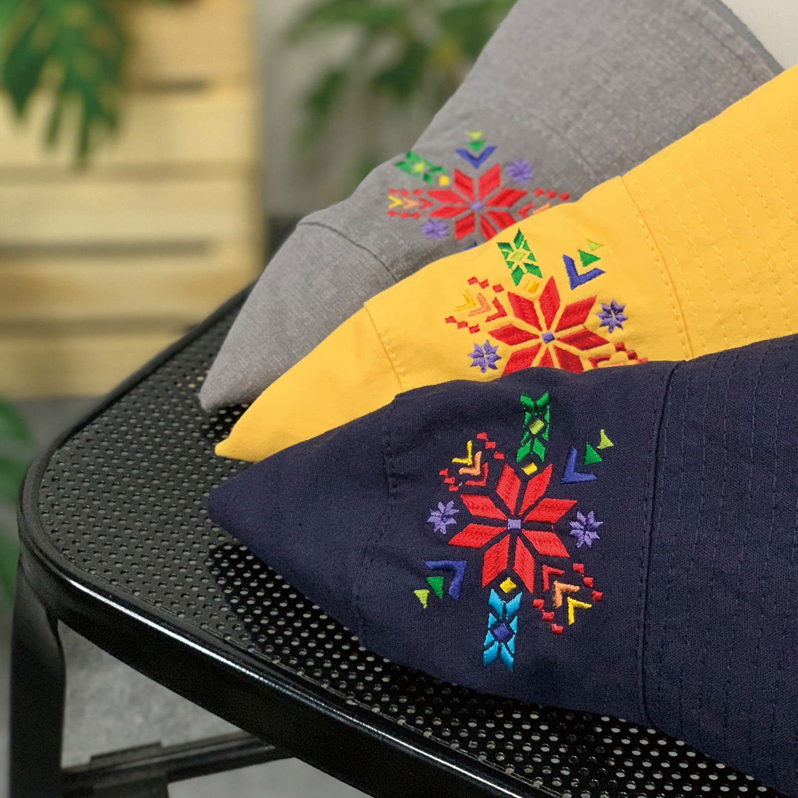 八角星 刺繡毛邊漁夫帽