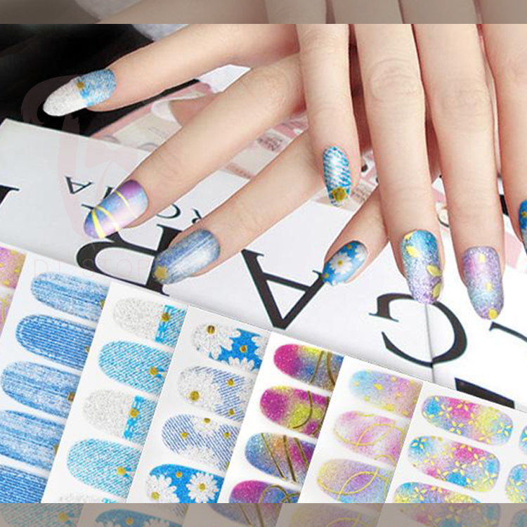 防水 渲染 閃耀 漸層 花朵 線條 指甲貼 貼紙 彩繪指甲 美甲貼 (6款)【0022159】