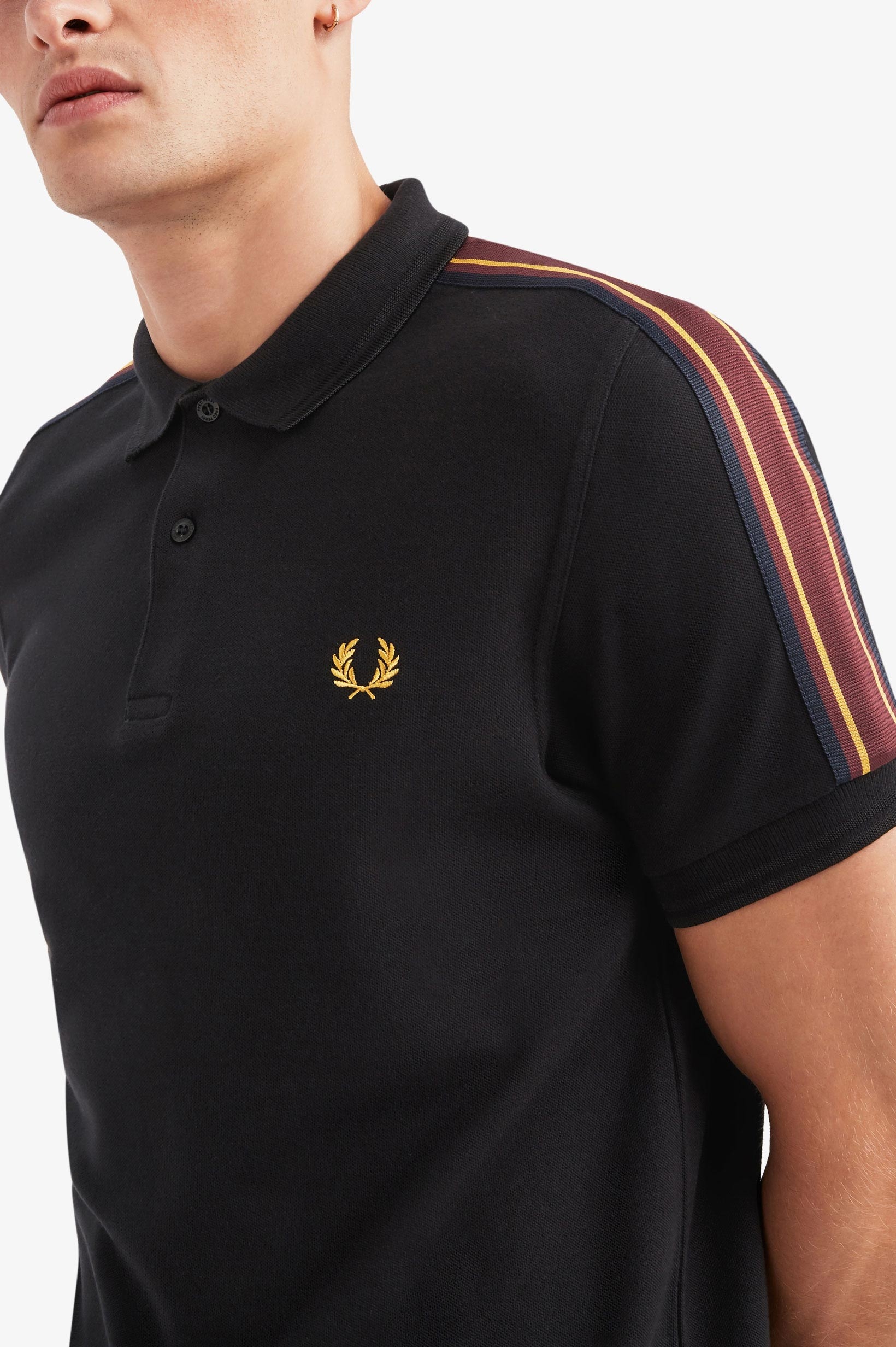 Fred Perry 肩袖滾邊 Polo 衫 - 黑