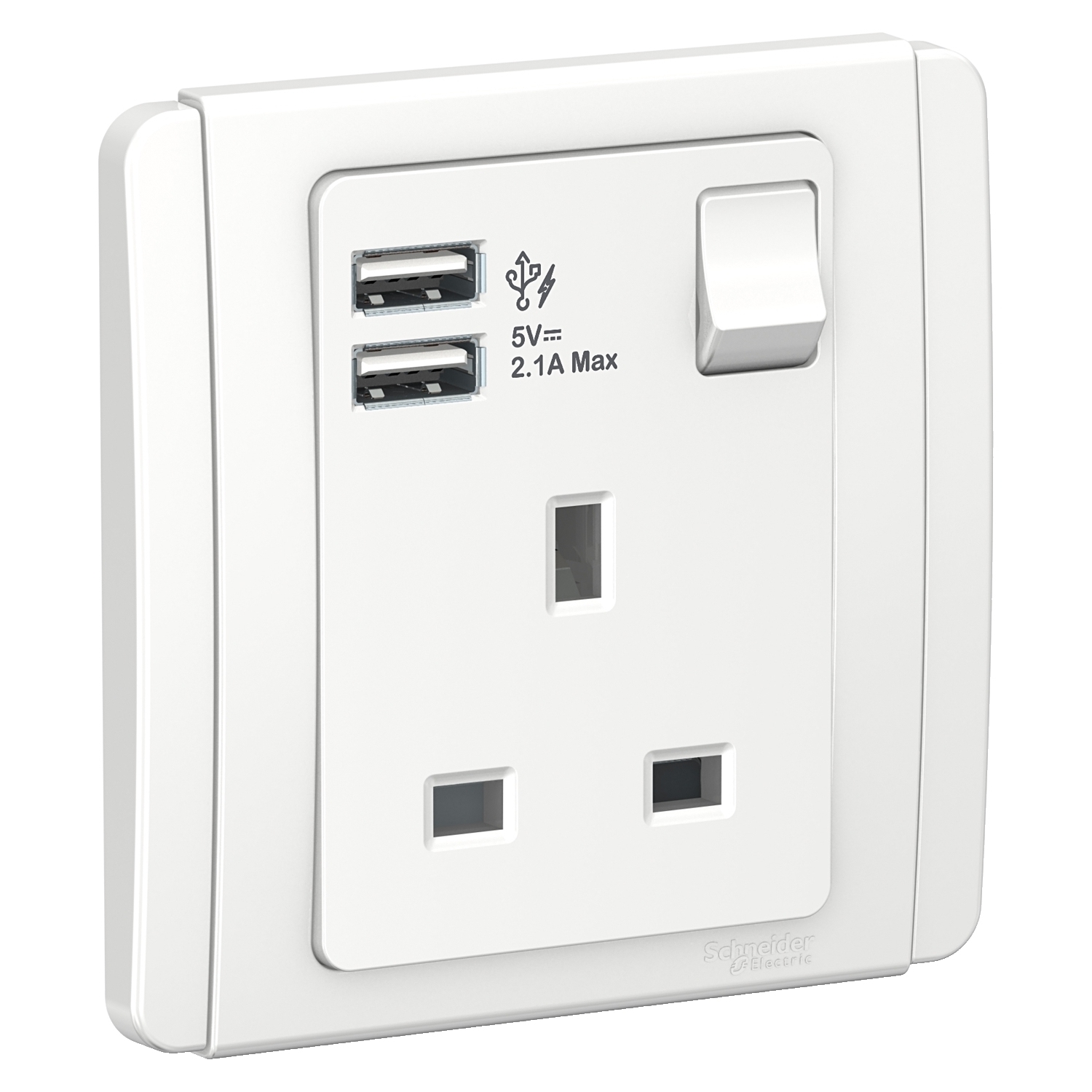 施耐德 E3000 都會 13A 單位連保護門有掣插座連兩位USB充電插座 E3015USB