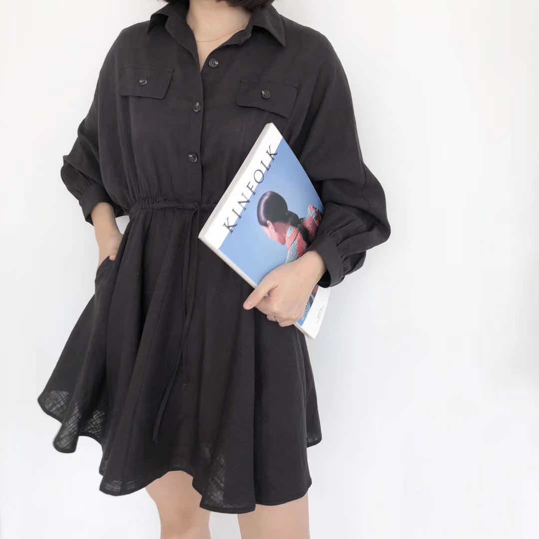 設計師黑系襯衫縮腰洋