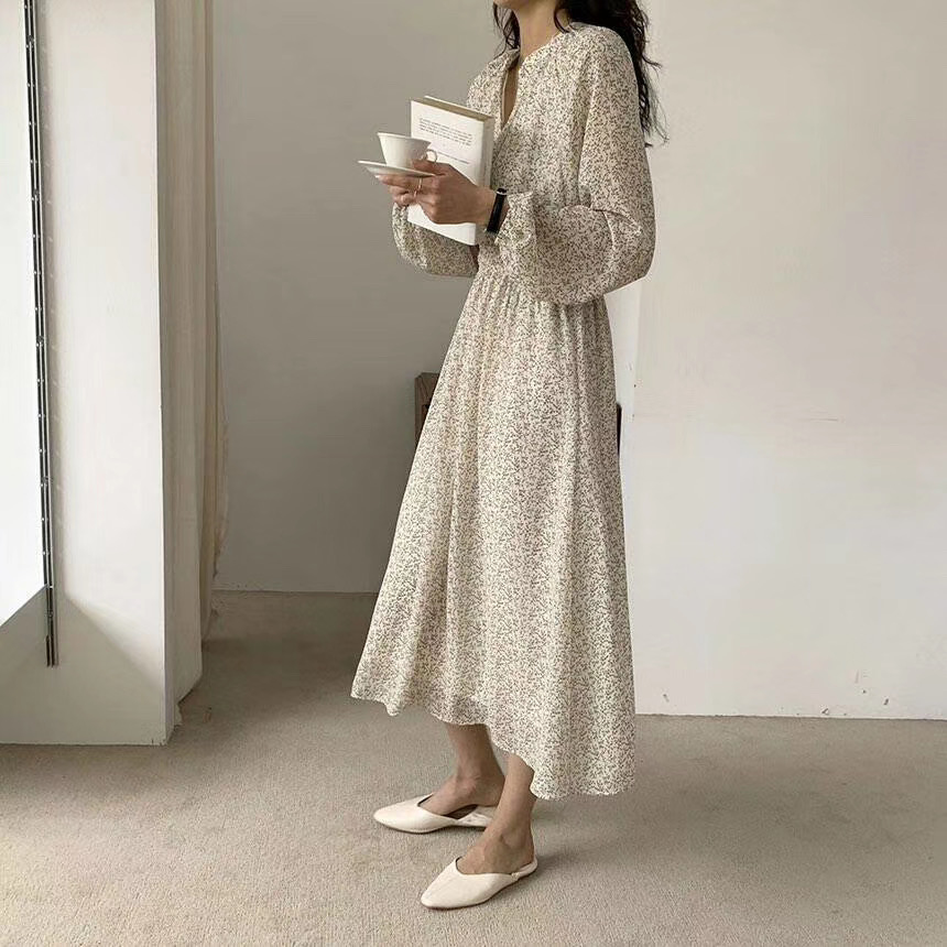 仙氣逼人碎花縮腰雪紡洋