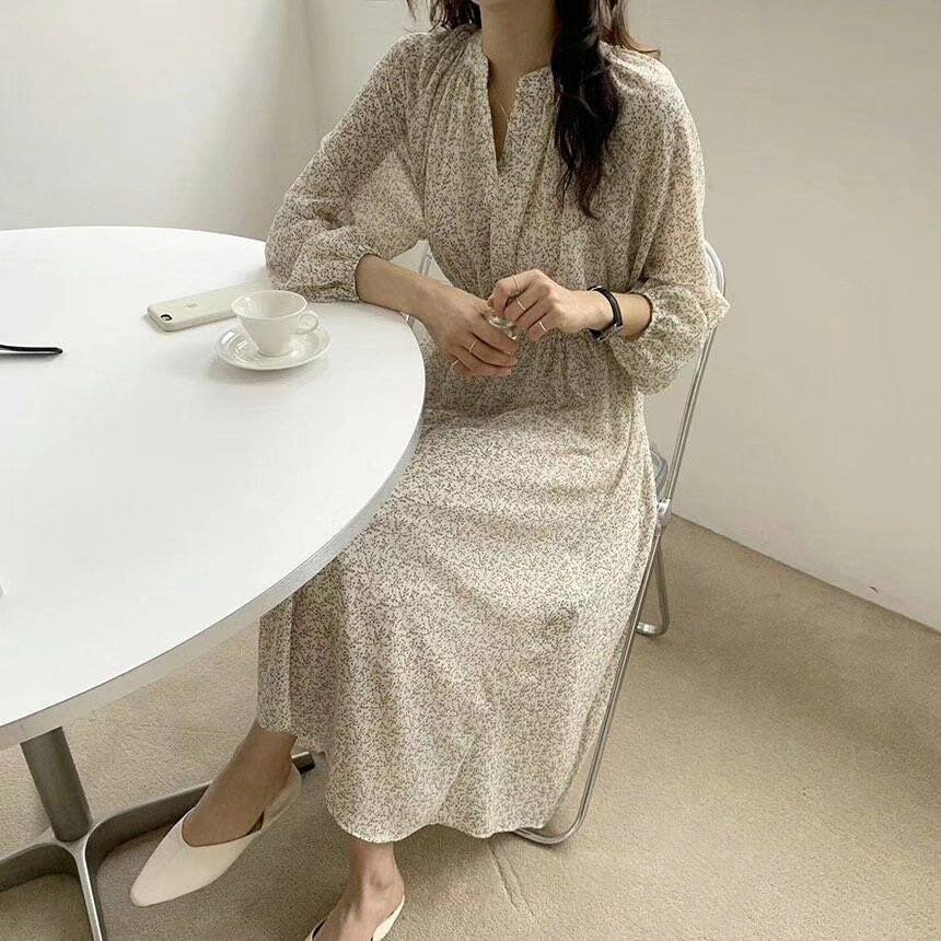 仙氣逼人碎花縮腰雪紡洋