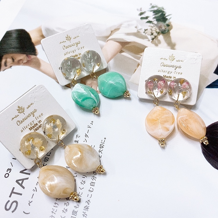 [日本制] 乾花封入&大理石耳環 (防敏感)