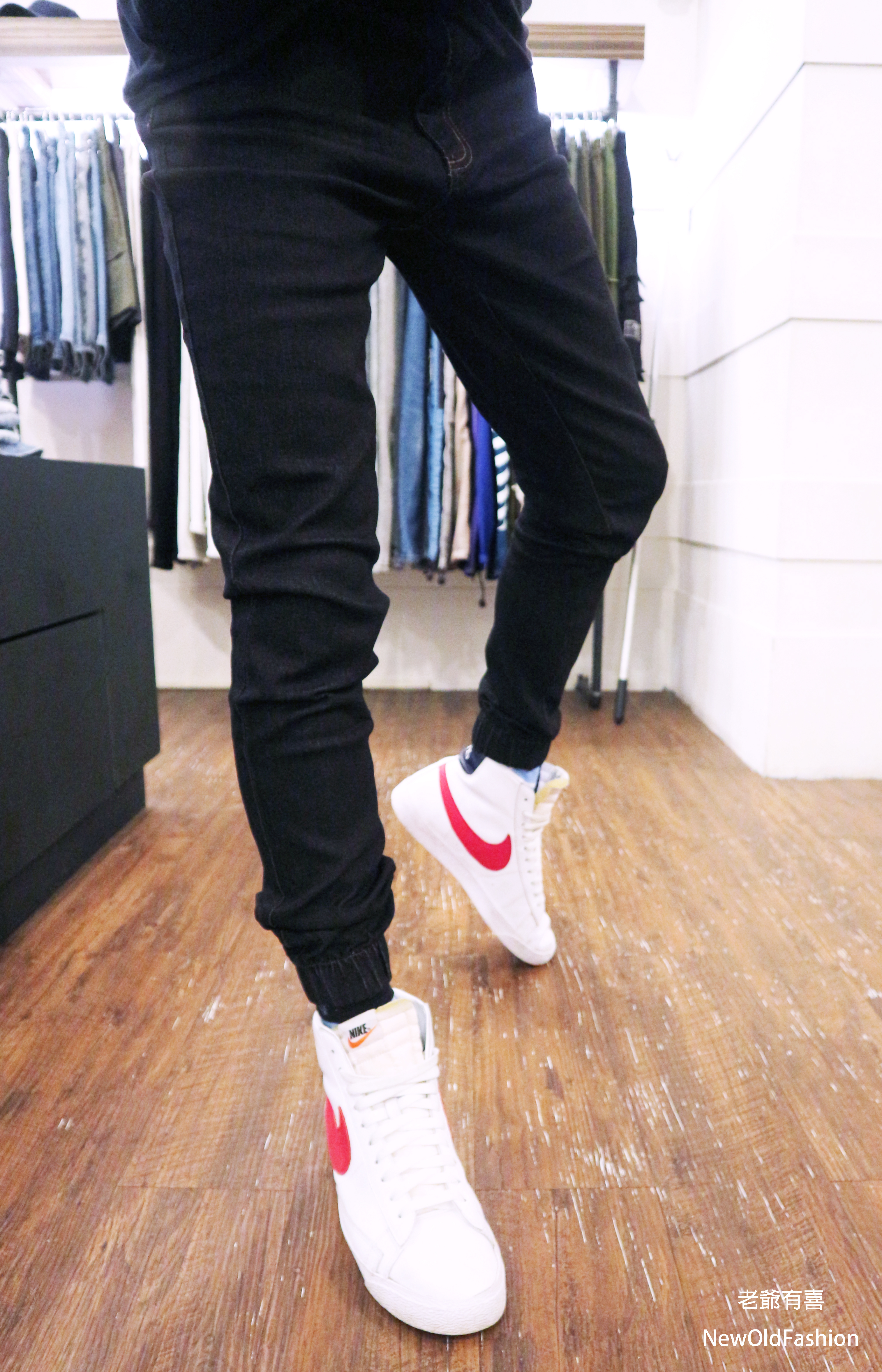 『熱銷到貨』重磅原色單寧牛仔彈性縮口褲-丹寧黑