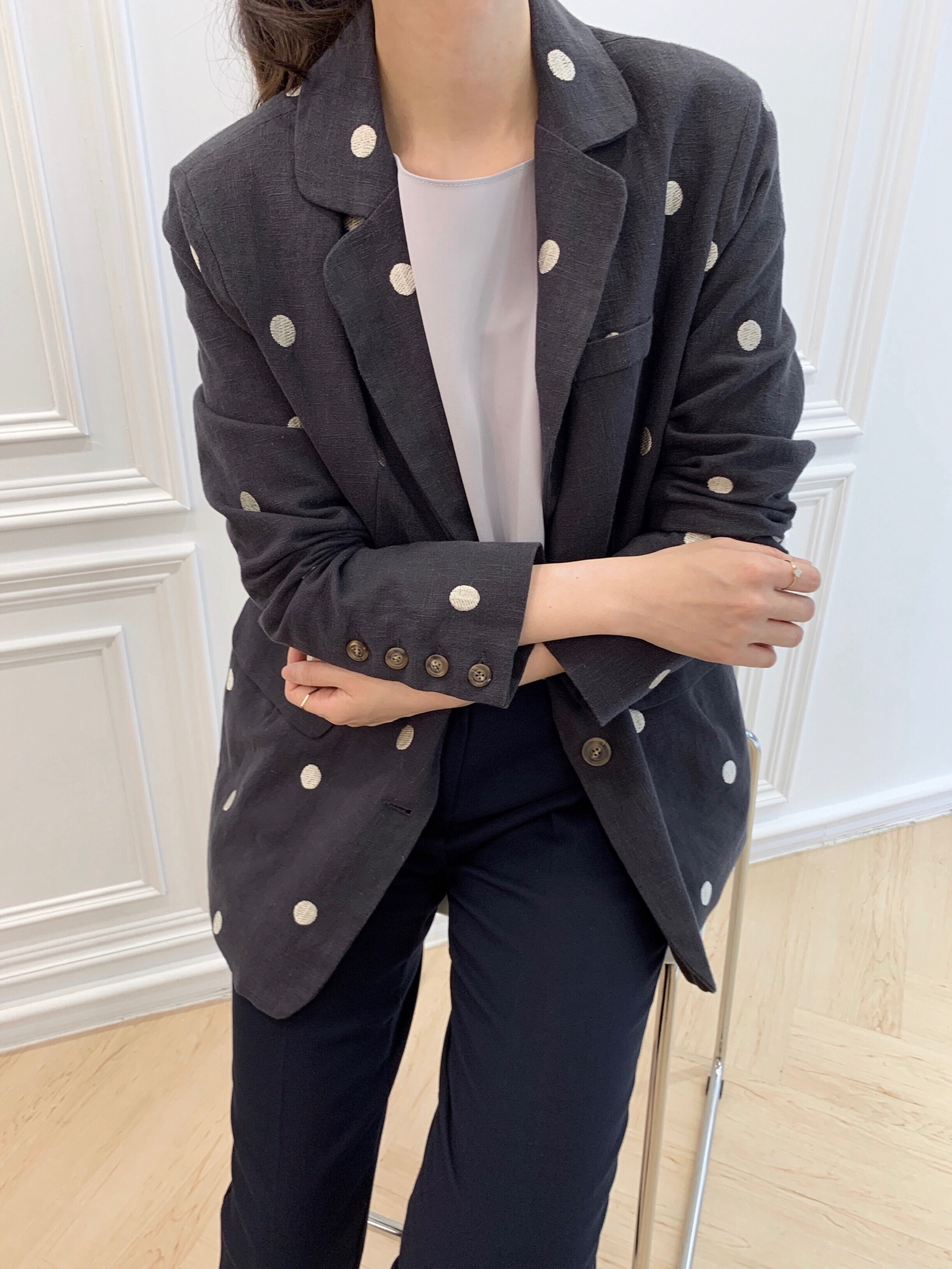 點點棉麻西裝外套