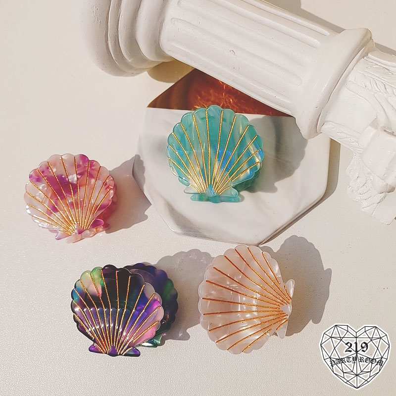 美人魚貝殼壓克力醋酸小鯊魚夾