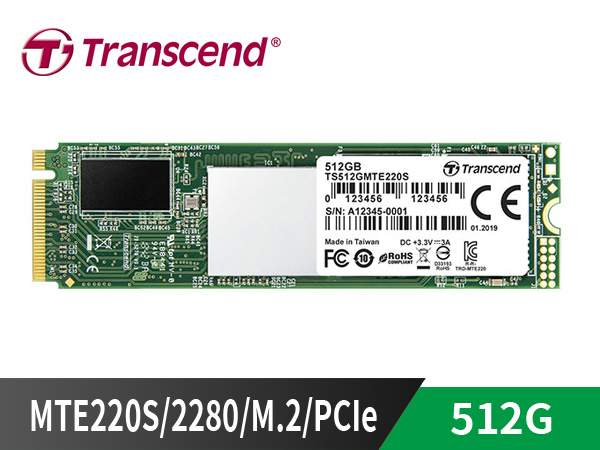 創見 MTE220S / 2280 - 512G【讀3300MB/s 寫2100MB/s】M.2/PCIe (TS512GMTE220S)