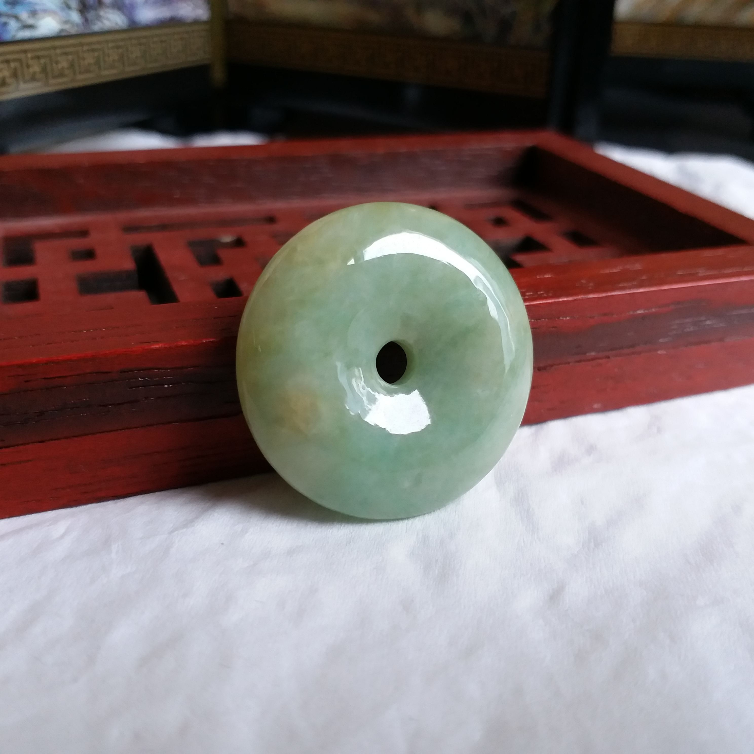 J1461 冰糯黃加飄綠平安扣 (28.3mm直徑)