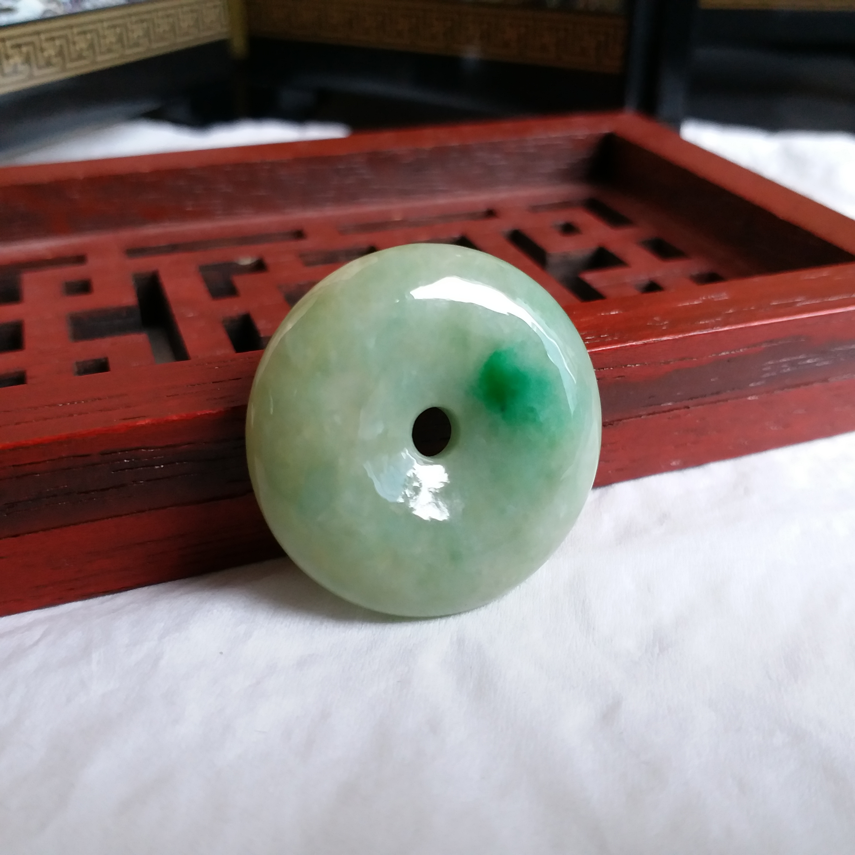 冰糯黃加飄綠平安扣 (28.3mm直徑), 天然翡翠A玉, 緬甸玉, Jade, Jadeite