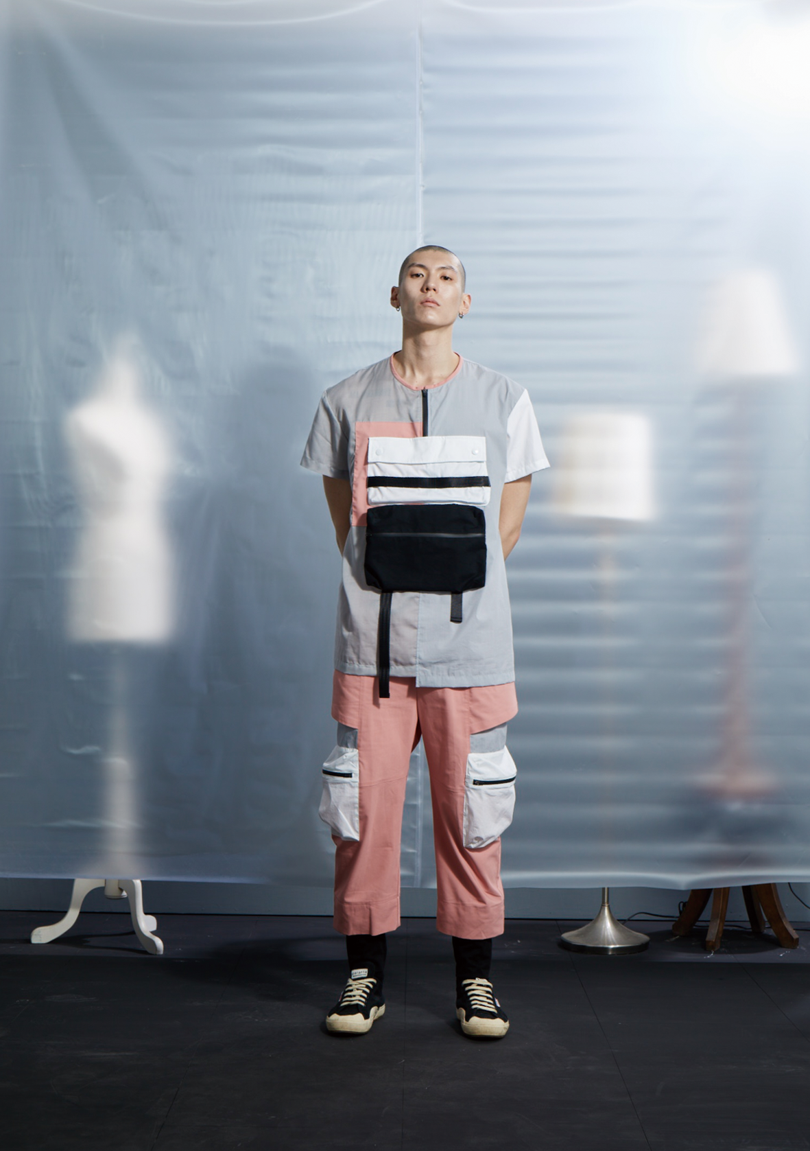 可拆式口袋上衣 - 淺灰