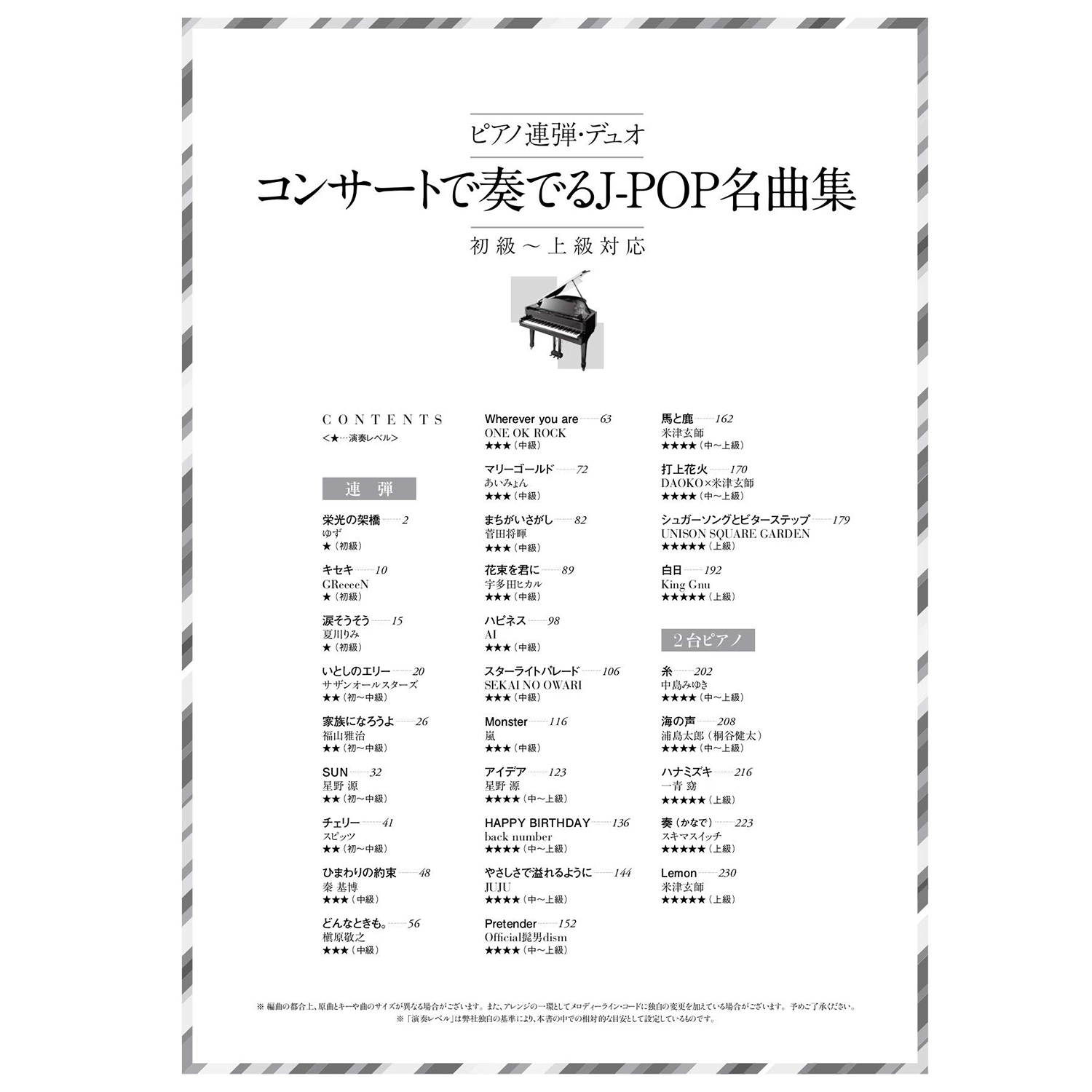 038022 鋼琴譜 初級~上級 音樂會中演奏的J-POP名曲集