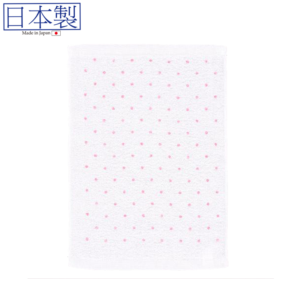 印花圓點白色毛巾(粉紅色) (日本製)