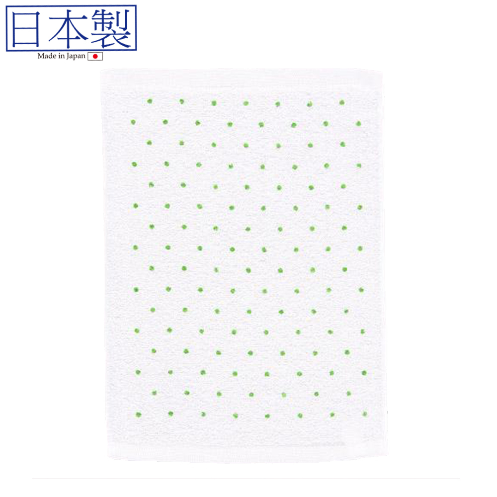 印花圓點白色毛巾(綠色) (日本製)