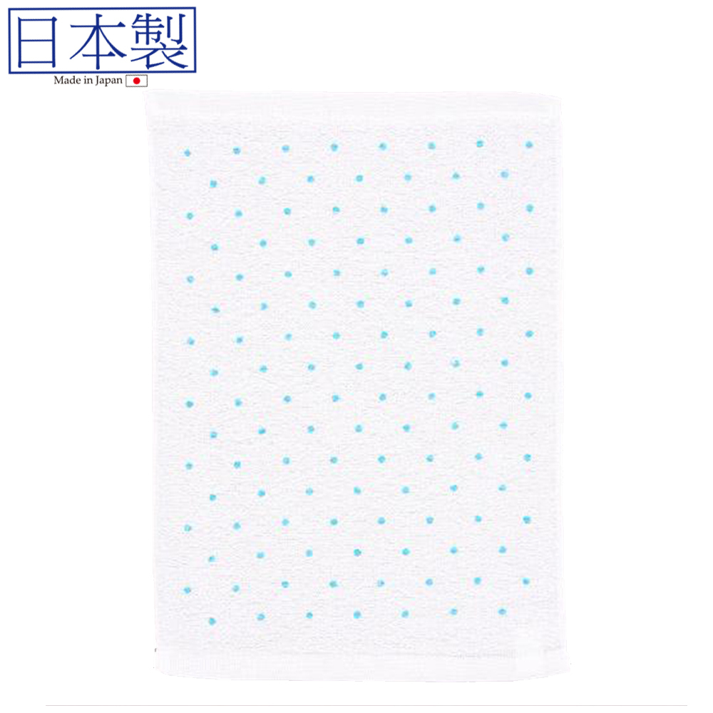 印花圓點白色毛巾(藍色) (日本製)