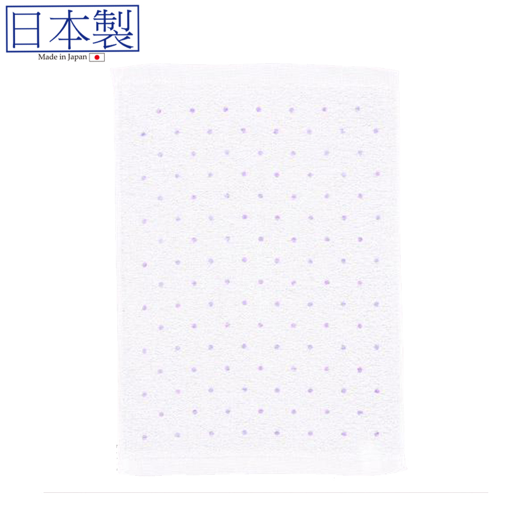 印花圓點白色毛巾(紫色) (日本製)