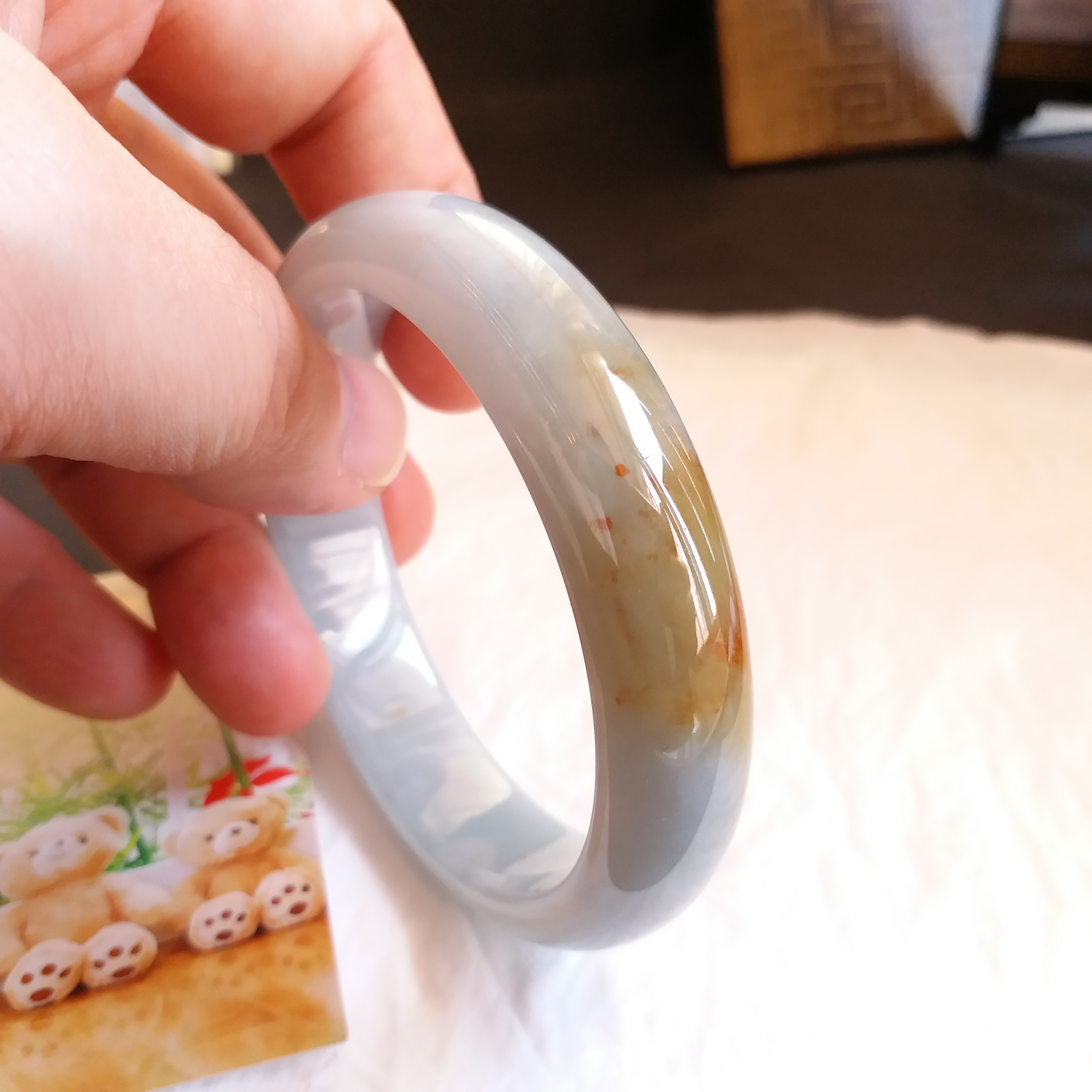 J947 冰糯帶黃翡玉鐲 57.7mm (1.54)