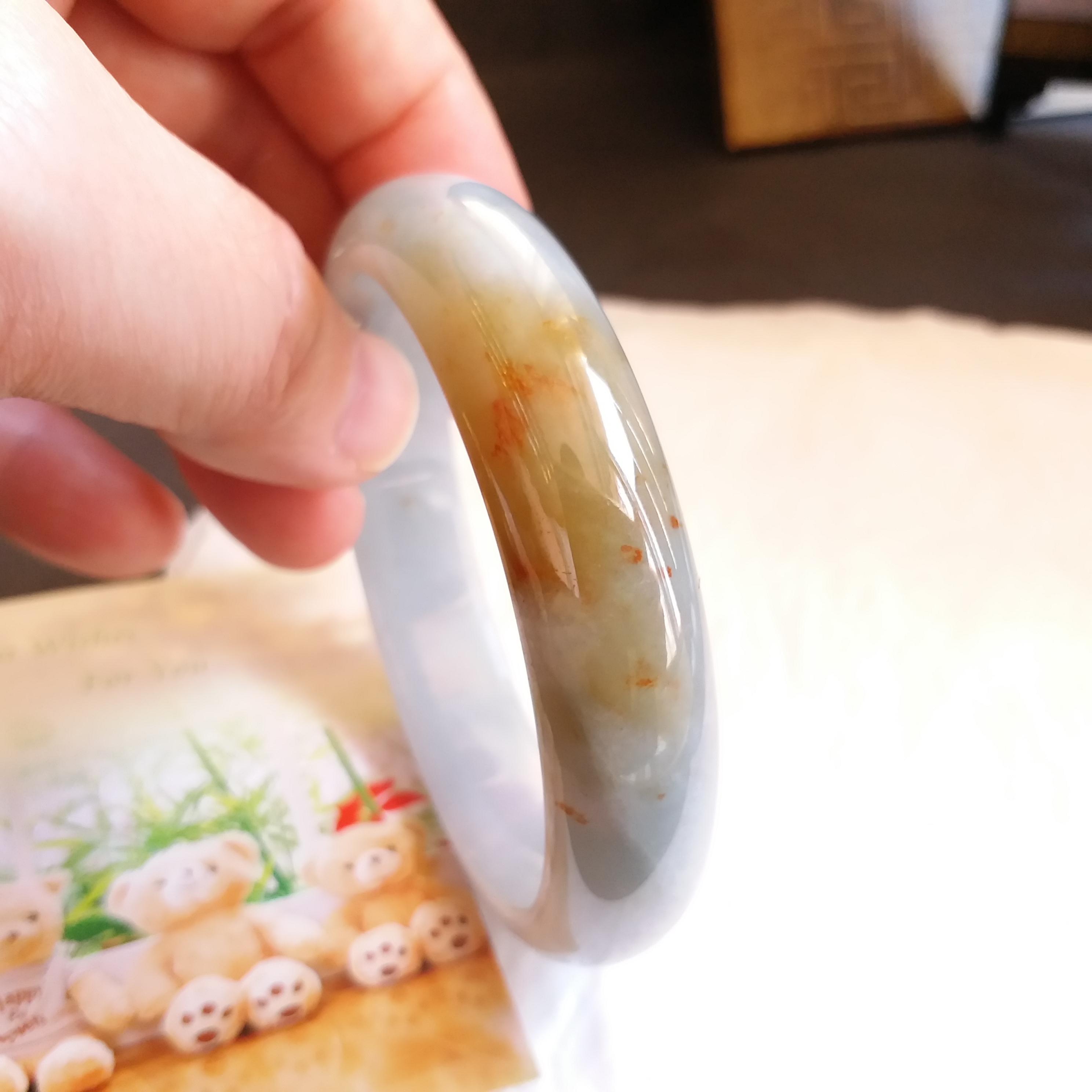 冰糯帶黃翡玉鐲 57.7mm, 天然翡翠A玉, 緬甸玉, Jade, Jadeite