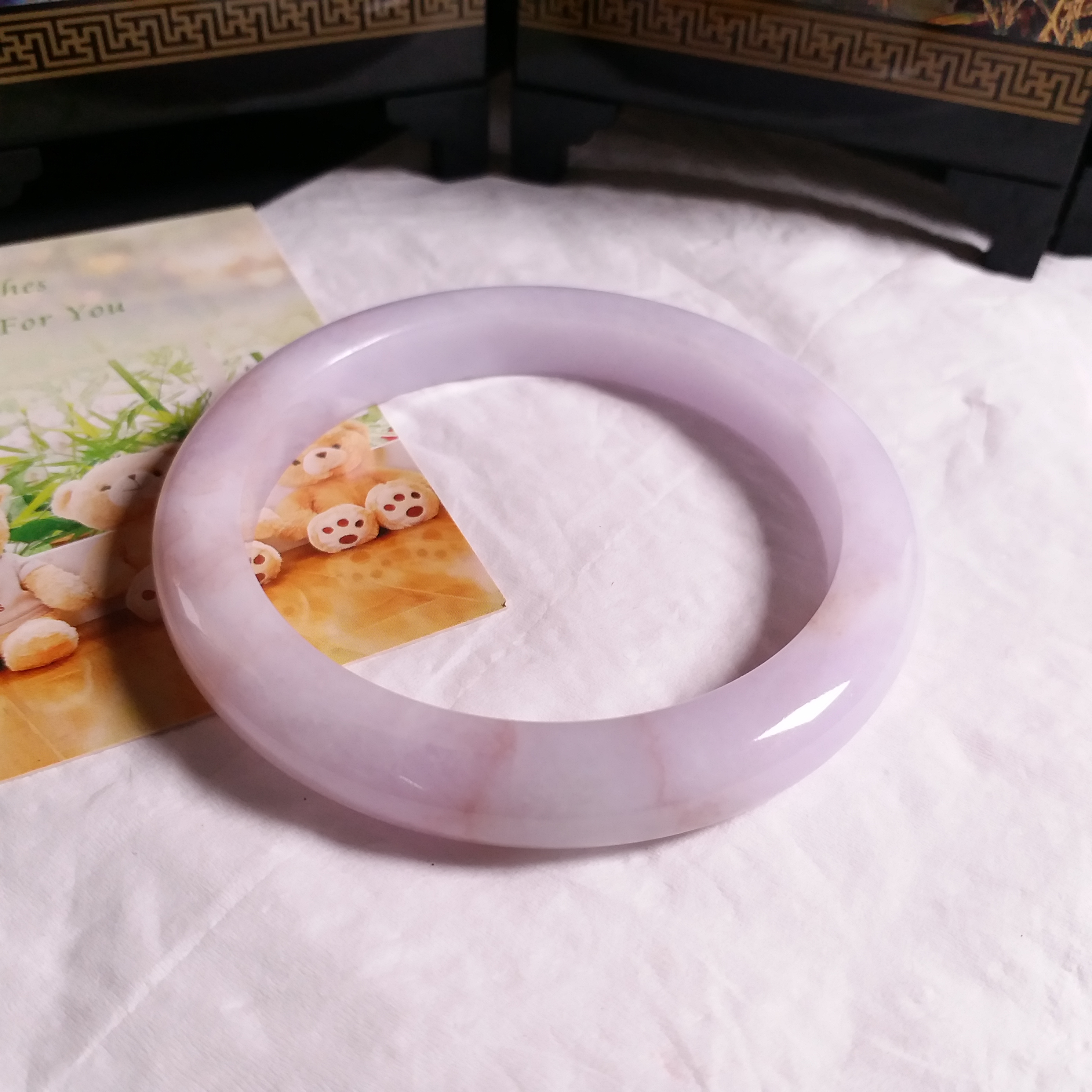 冰糯粉紫飄紅翡翠玉鐲 56.87mm, 天然翡翠A玉, 緬甸玉, Jade, Jadeite