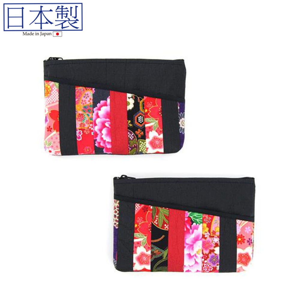 日式拼布拉鏈銀包(黑色) (日本製)