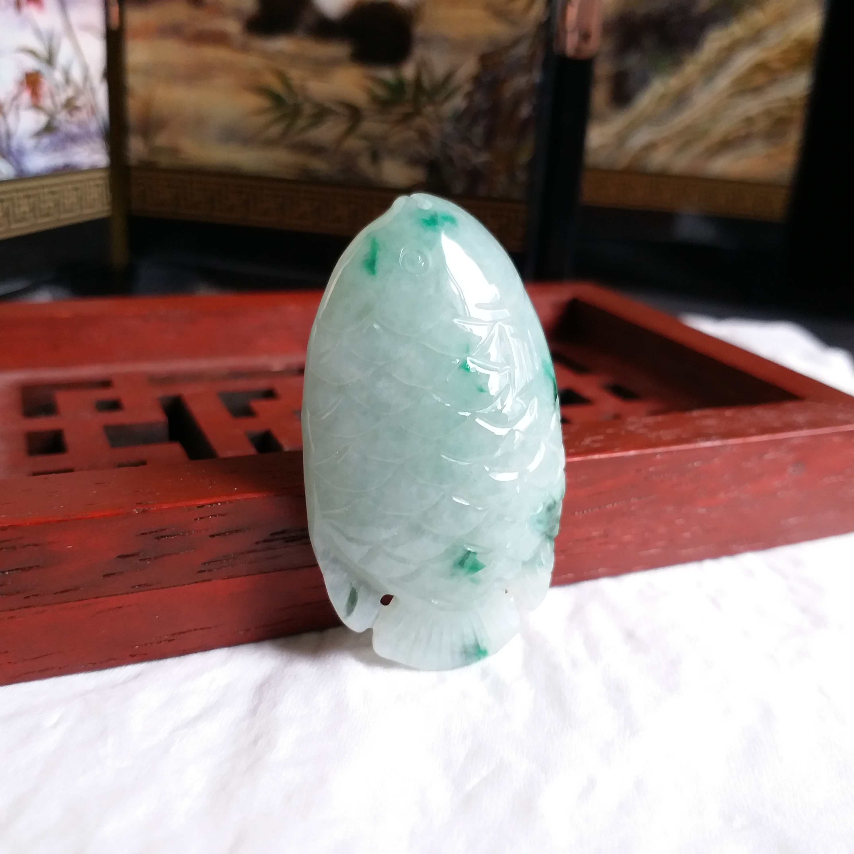 J1740 冰糯飄綠富貴長壽魚吊墜