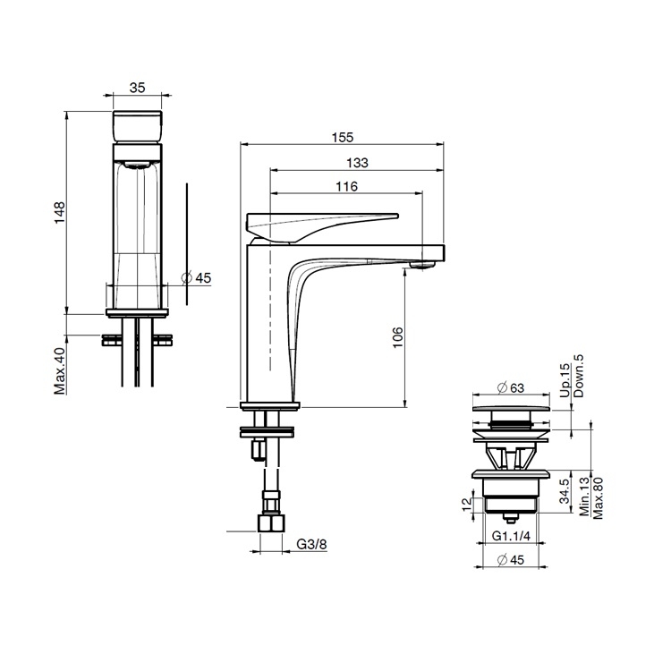 Fima Carlo Frattini "Zeta" F3961NCR Single Lever Basin Mixer w/ click clack pop-up waste *Display Item*