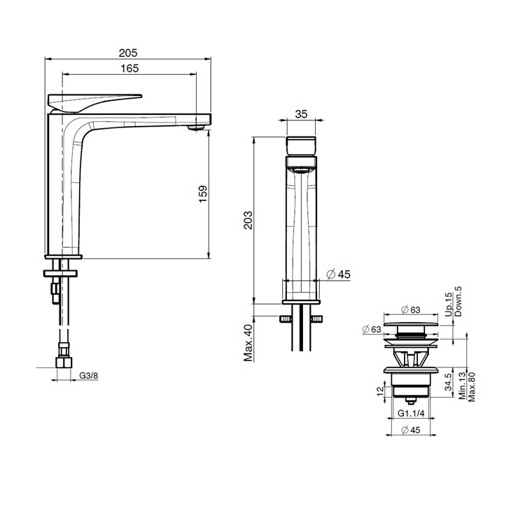 Fima Carlo Frattini "Zeta" F3961LNCR Single Lever Basin Mixer w/ click clack pop-up waste