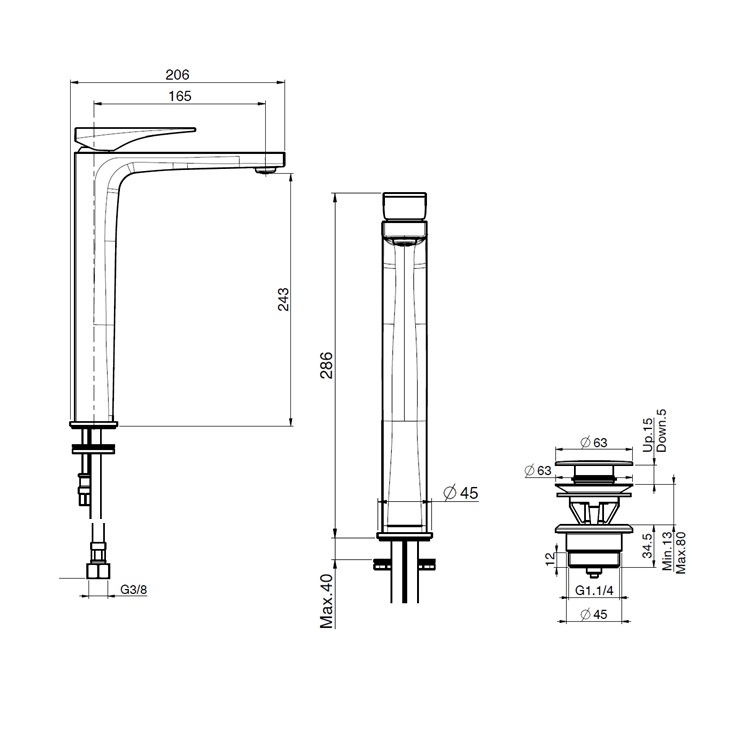 Fima Carlo Frattini "Zeta" F3961/HNCR Single Lever Tall Basin Mixer w/ click clack pop-up waste