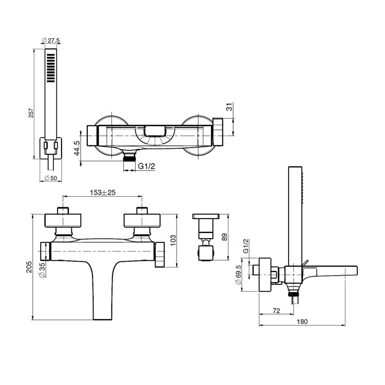 Fima Carlo Frattini "Zeta" F3964CR Bath Mixer w/ Hand Shower Set *Display Item*